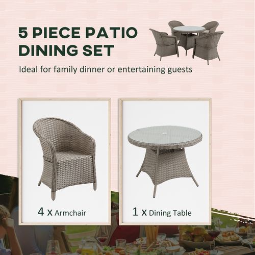 5 Pieces Outdoor Patio PE Rattan Dining Set, Four Seater , Grey