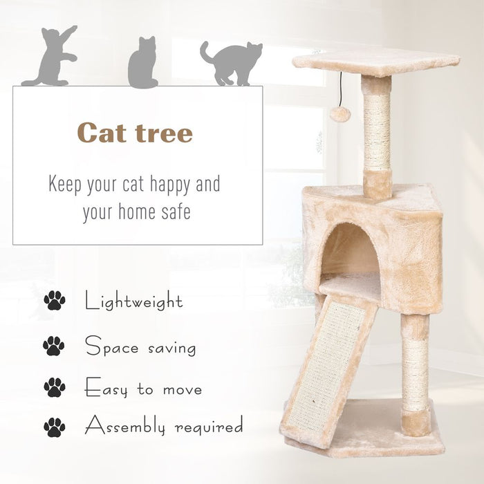 Premium Quality 3-Level Cat Tree with Scratching Posts, Perch, Condo, and Ladder - Beige Pawhut