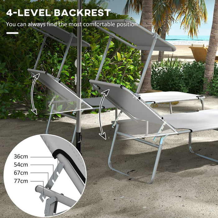 Folding Sun Lounger Set 2: Adjustable Backrest, Sunshade, Outsunny