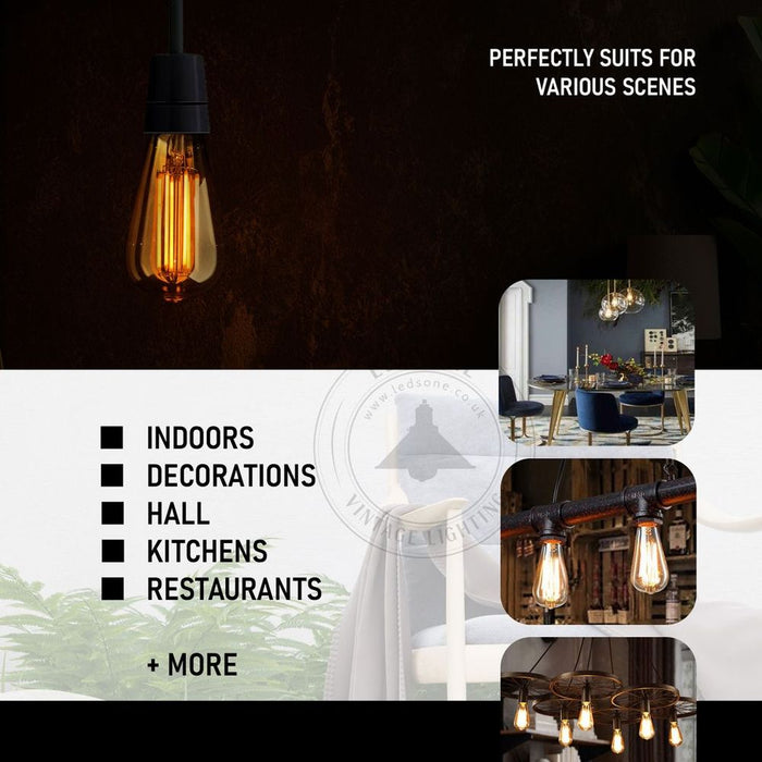 E27 ST64 Vintage LED Dimmable Bulbs, 6W Edison Light Bulb