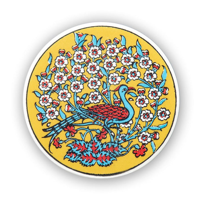 Ceramic Coaster Peacock Yellow 10cm