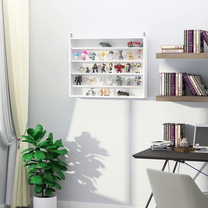 5-Tier Wall Display Shelf Unit Cabinet Glass Doors - White