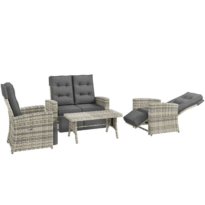 Outsunny 4-Piece Rattan Garden Furniture Set, Sofa, Glass Table - High Quality, Durable, Light Grey