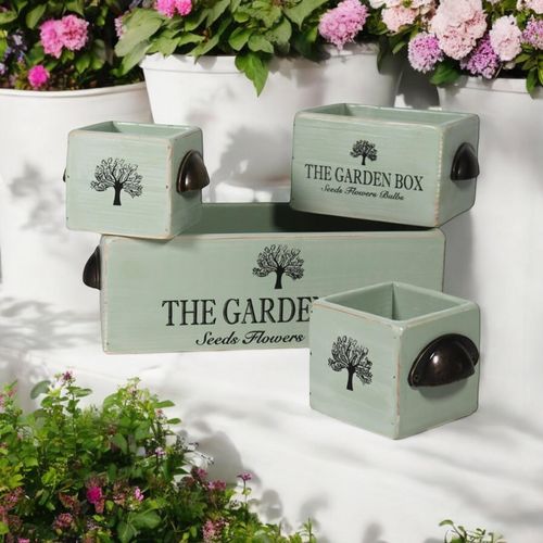 SET 4 RUSTIC GREEN WOODEN CRATE