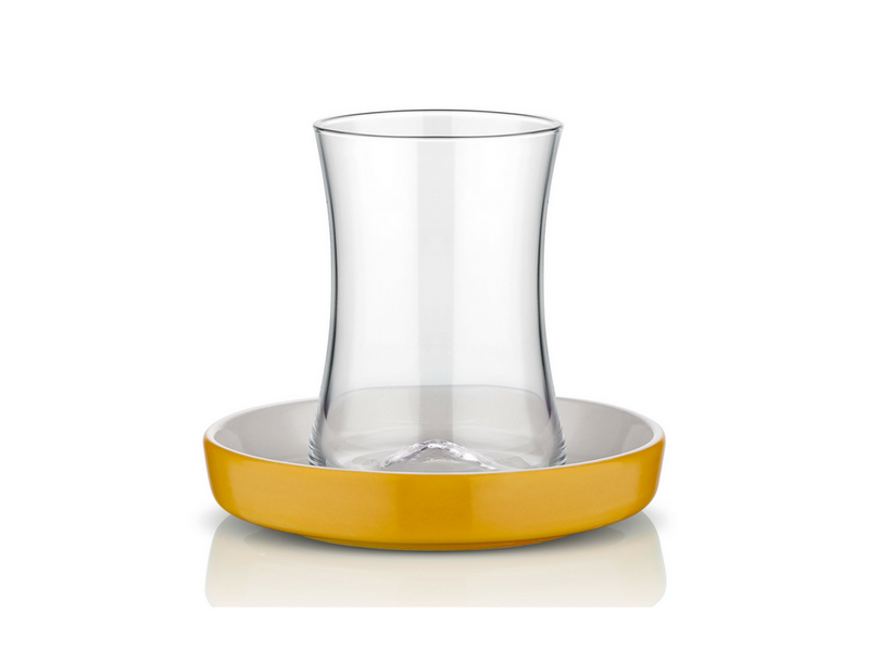 Istanbul Tiryaki Tea Glass and Saucer - Yellow