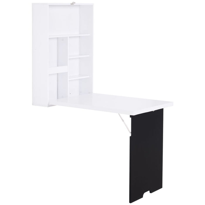 Space-Saving White Wall-Mounted Desk | Fold-Out Convertible Office Table with Chalkboard Shelf