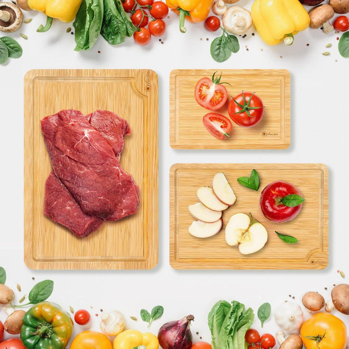 Premium Bamboo Chopping Board Set - Quality 3-Piece Kitchen Essentials, Natural & Durable