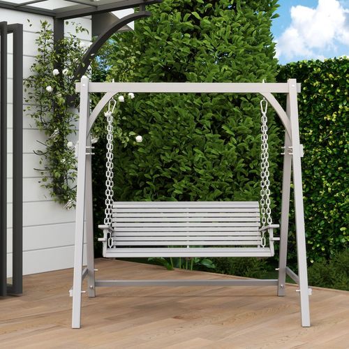 Outsunny 2 Seater Wooden Garden Swing Seat Hammock Bench Lounger, Grey