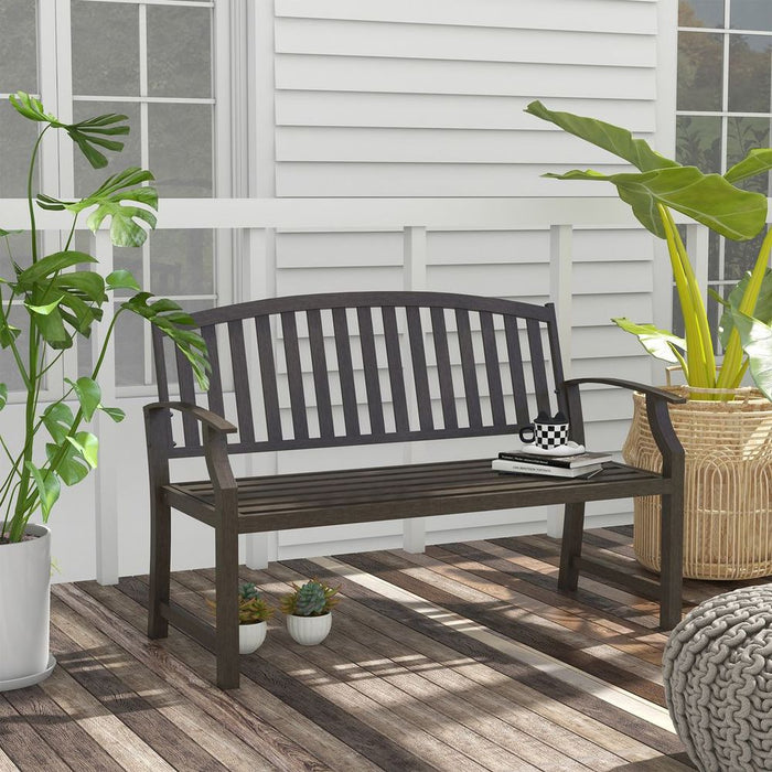 Premium Steel Outdoor Bench - Spacious 2 Seater with Curved Armrest and Backrest - Brown