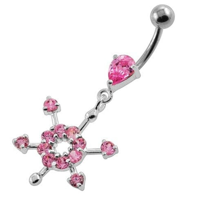 Fancy Flower Dangling Navel Belly Button Piercing