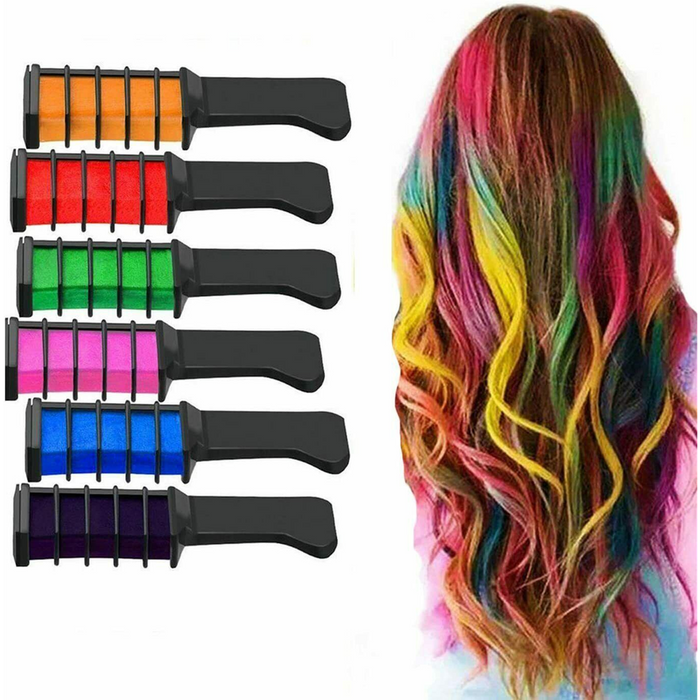 Vibrant 6pc Mini Hair Chalk Set: Instant Hair Colour Comb for Parties, Festivals, Cosplay - Safe & Easy to Wash Out