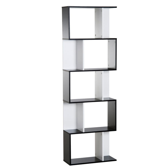 Unique 5-tier S-Shape Bookcase Storage Display Shelving Unit Divider - Black