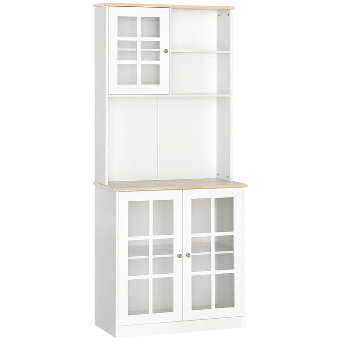 83cm Sideboard w/ Grid Glass Doors & Shelves - Kitchen Organizer: White, Durable MDF Frame, Ample Storage for Everyday Use