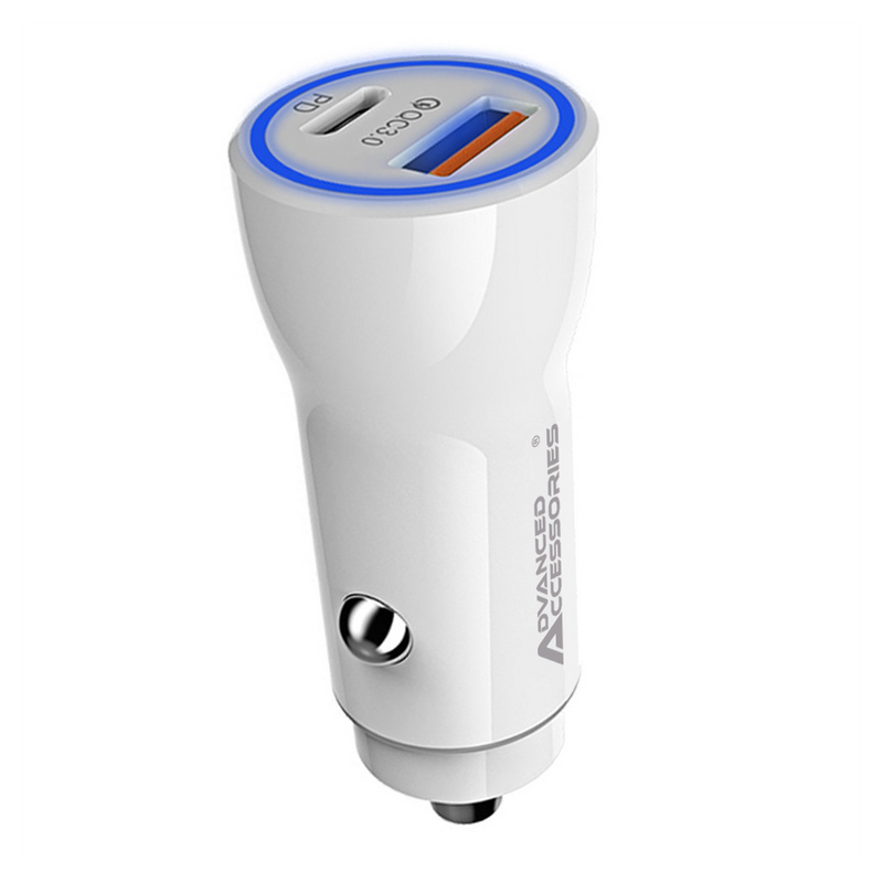 AA CHARGE-iT Premium Dual Car Charger - USB-A (QC 18W) USB-C (PD 20W) - White