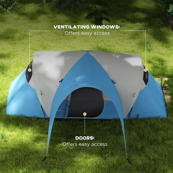 Outsunny 3000mm Waterproof Camping Tent, Blue - Porch, Groundsheet - 5-6 Person, High Quality