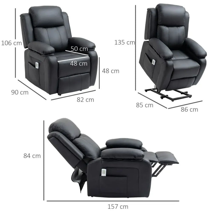 Premium Power Lift Recliner Chair, Massage & Vibration, Side Pocket, Black