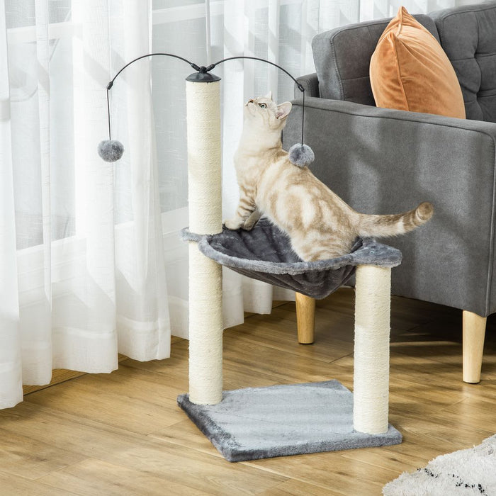 PawHut 83cm Cat Tree Tower for Indoor Cats w/Sisal Scratching Post Hammock Hanging Toy Activity Centre - Grey