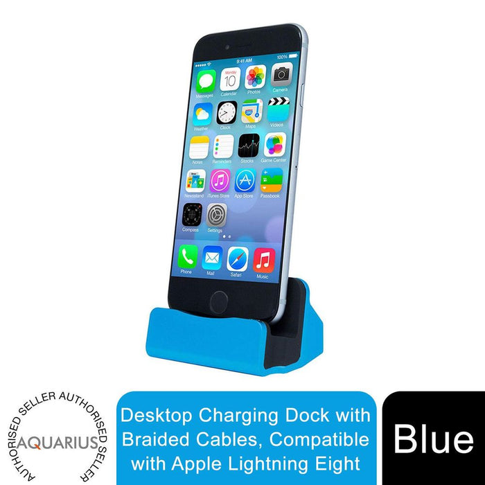 Aquarius Desktop Charging Dock with Braided Cables, Rose Gold, Blue or Grey