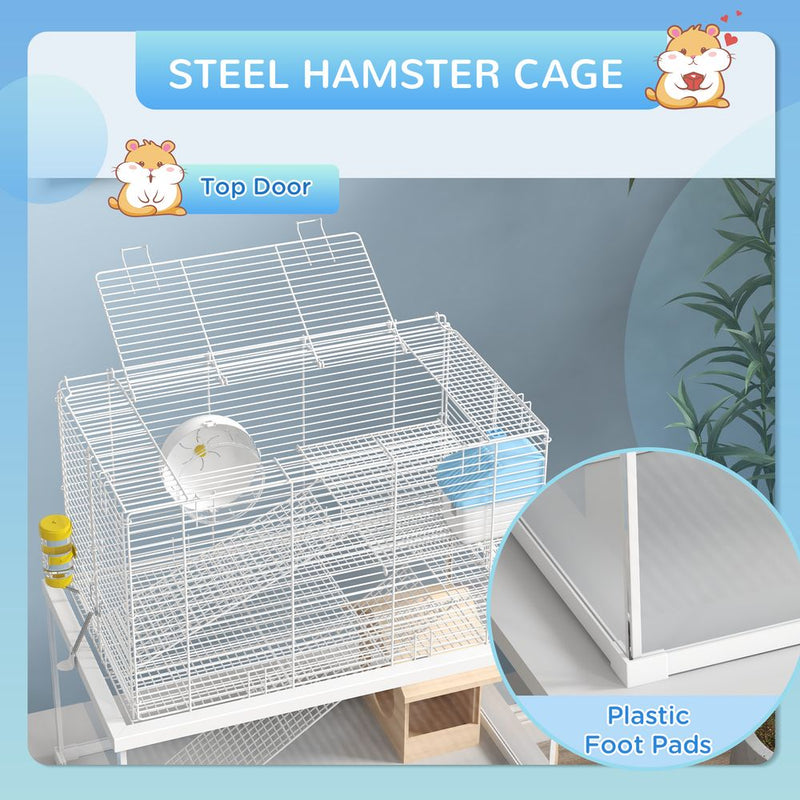 PawHut 3 Tiers Hamster Cage w/ Ramps Platforms Hut Exercise Wheel Water Bottle