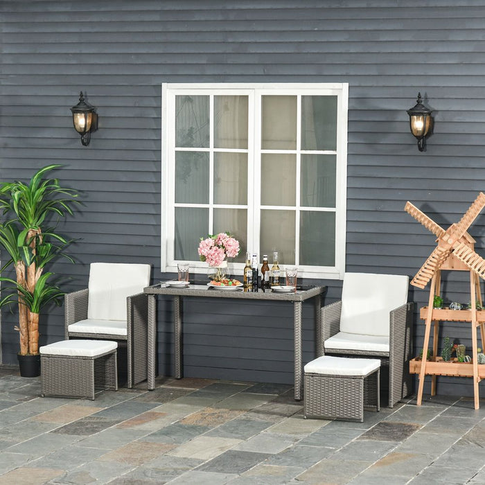 Compact 5 PC Rattan Garden Furniture Set: Wicker Weave, Sofa, Dining, Table, Chair, Footrest