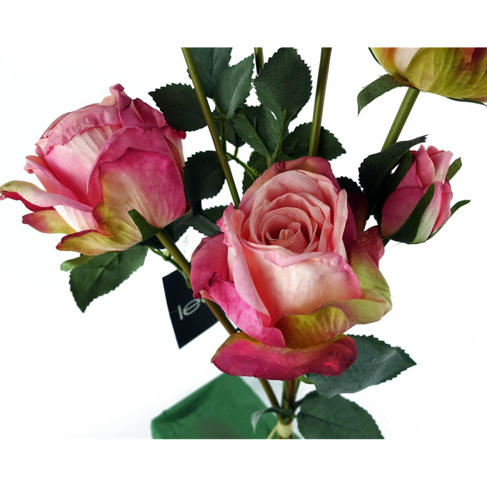 60cm Pink Rose Artificial Flowers Spray - 4 Flowers 3 Buds