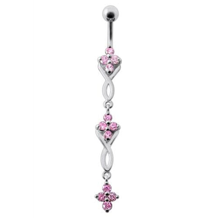 Fancy Jeweled Dangling SS Bar Navel Ring Body Jewelry