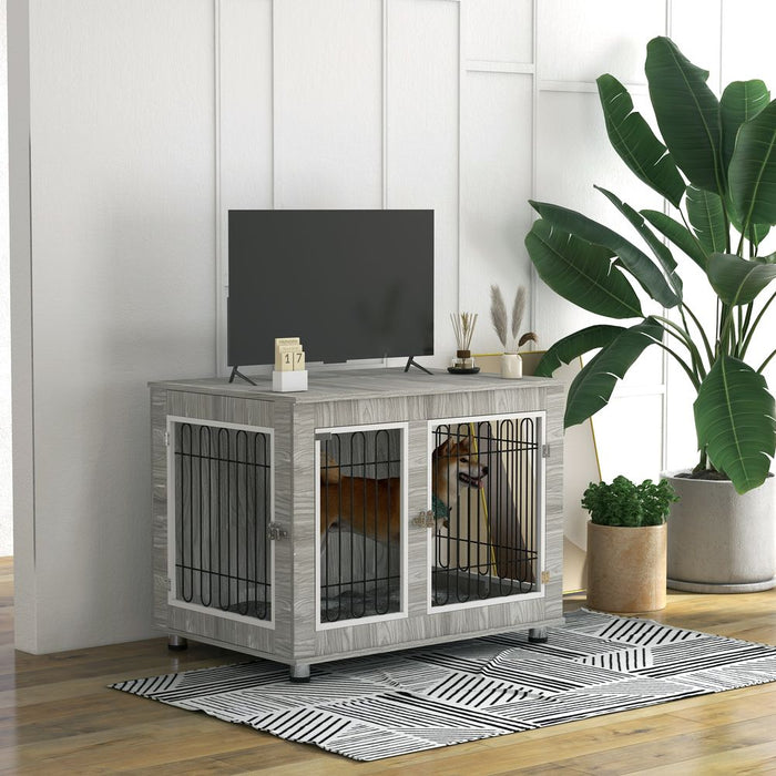 PawHut Dog Crate Furniture, Double Door, Soft Cushion - Perfect for All Pets