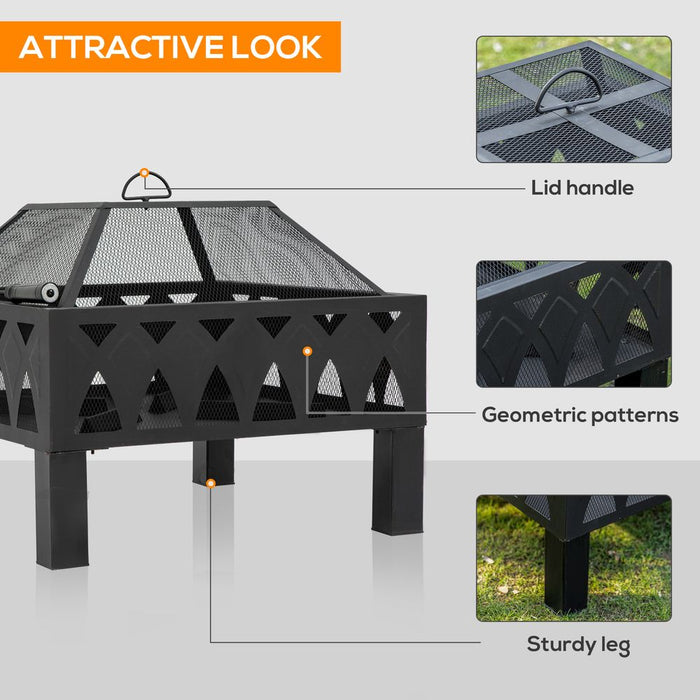 Premium Outdoor Fire Pit - Durable Metal, Wood Burner, Mesh Screen & Poker Included