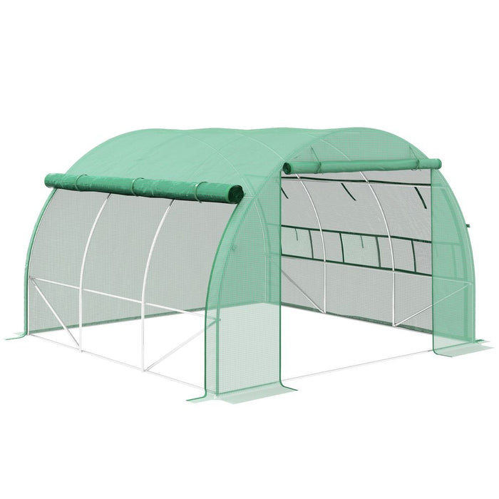 Spacious 3x3x2m Poly Greenhouse Tent - Durable Steel Frame - Green - Ideal for Growing