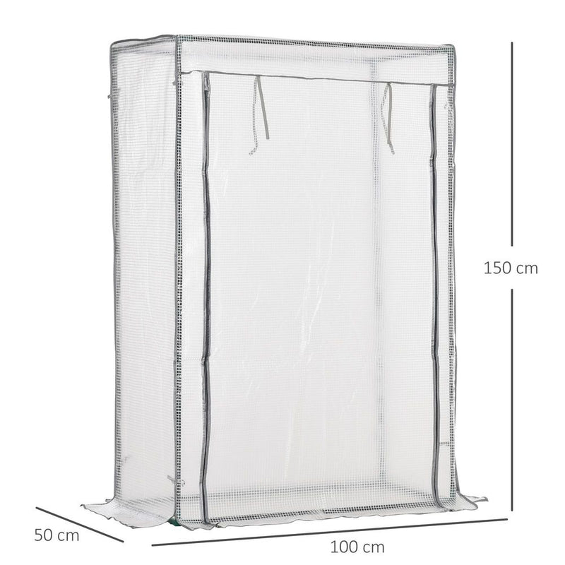 Outsunny Mini Greenhouse - Steel Frame, PE Cover, Roll-up Door - 100 x 50 x 150cm