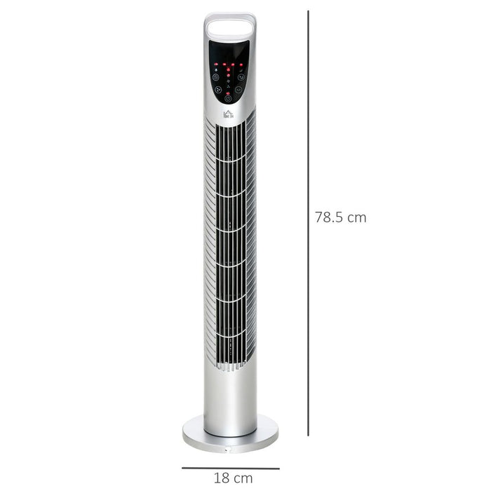 40W Wind Speed Adjustable ABS Quiet Oscillating Tower Fan w/ Remote Silver