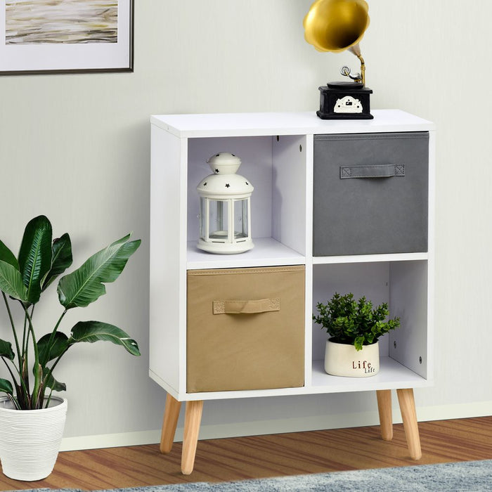 70 x 56cm Freestanding 4 Cube Storage Cabinet Unit Bookcase w/ 2 Drawer