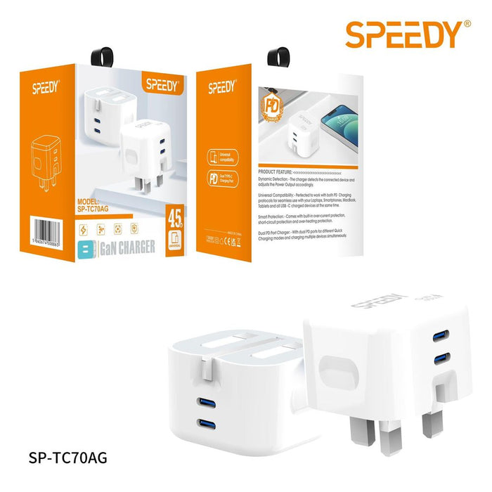 Premium Quality Speedy Fast Charger 45W - Dual Type-C, Foldable Prongs, Smart Protection - Buy Now!