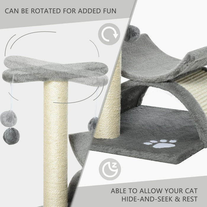 Cat Tree Plush Scratcher Activity Play Center Tunnel Dangling Ball