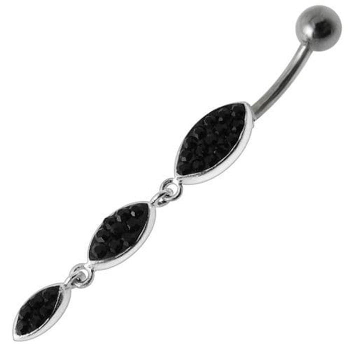 Silver Fancy Stones Jeweled Dangling  SS Bar Navel Ring