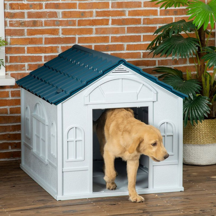 PawHut Weather-Resistant Dog House - Blue: for Large Dogs, Puppy Shelter - Rain & UV Shielding".