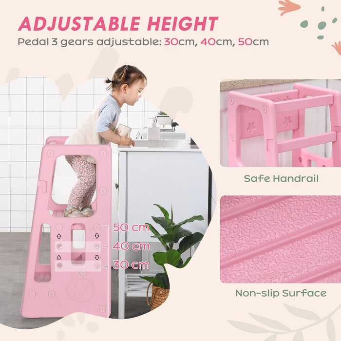 Premium Pink Kids Adjustable Step Stool - Safe & Sturdy Design - Ideal for Toddler Kitchen Use