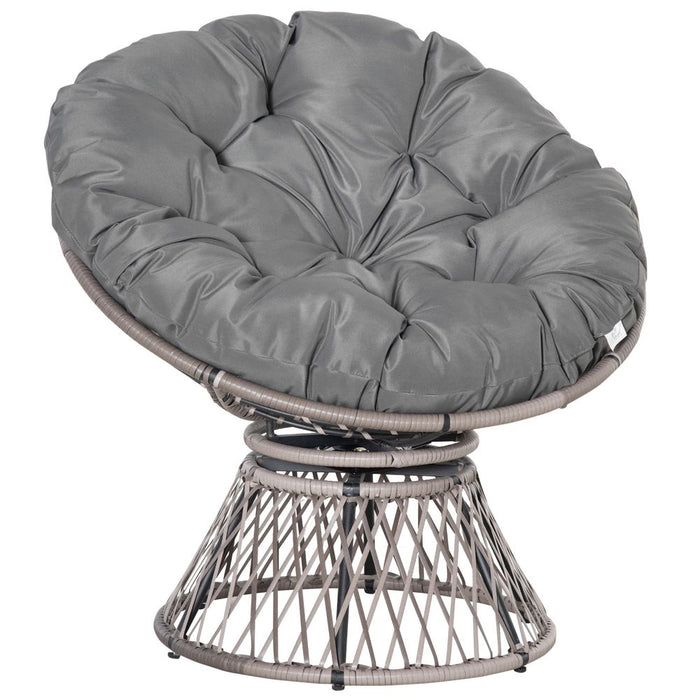 360 Swivel Rattan Papasan Moon Chair - Outdoor Padded Grey Outsunny