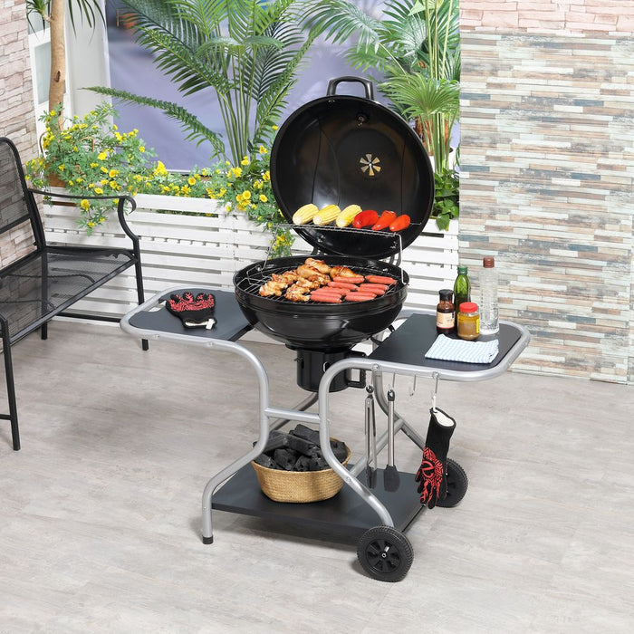 Outsunny Garden Trolley BBQ Grill - Black | High-Temperature Enamel | Portable & Spacious | Ideal for Outdoor Grilling