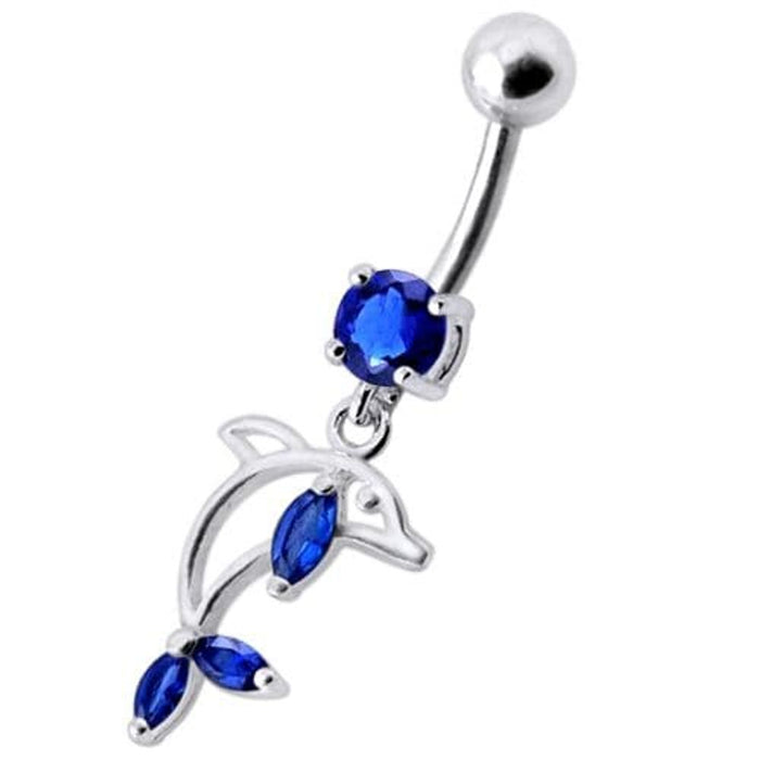 Jeweled Dolphin Dangling Navel Banana Ring