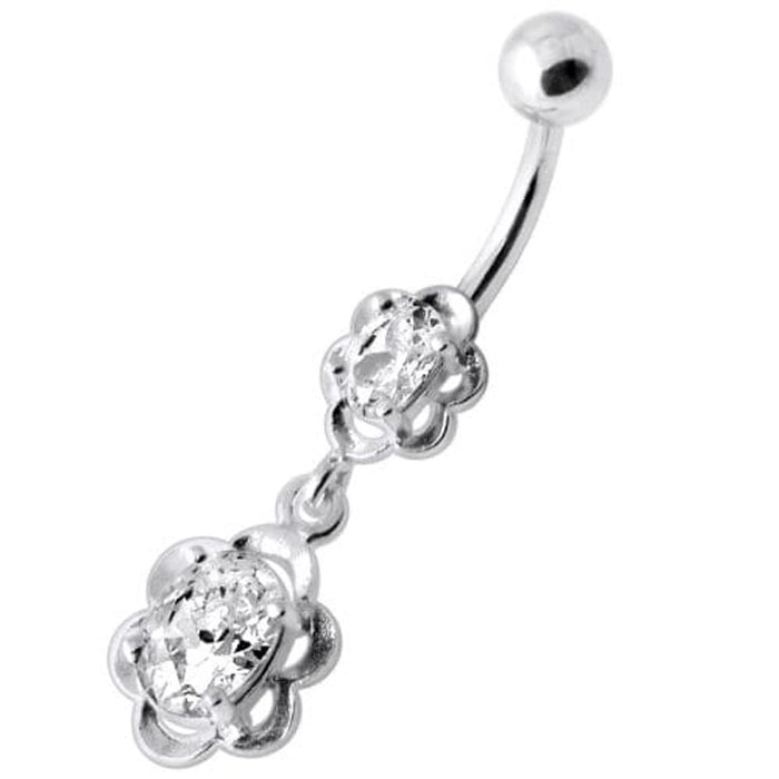 Dangling Single Jeweled Flower Navel Belly Bar