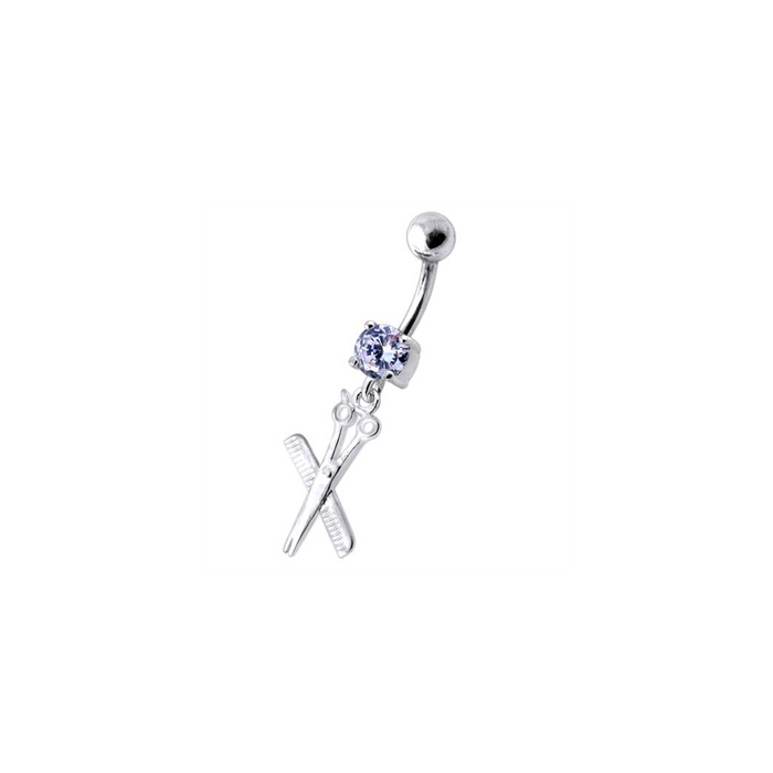 Jeweled Scissor and comb Dangling Belly Ring