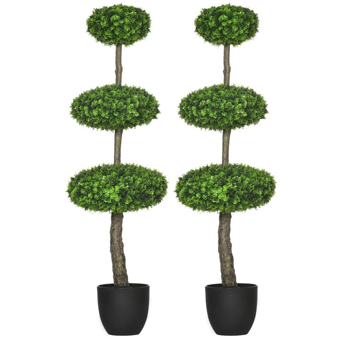 HOMCOM 110cm Artificial Plants Boxwood Ball Topiary Trees Set of 2 in Pot