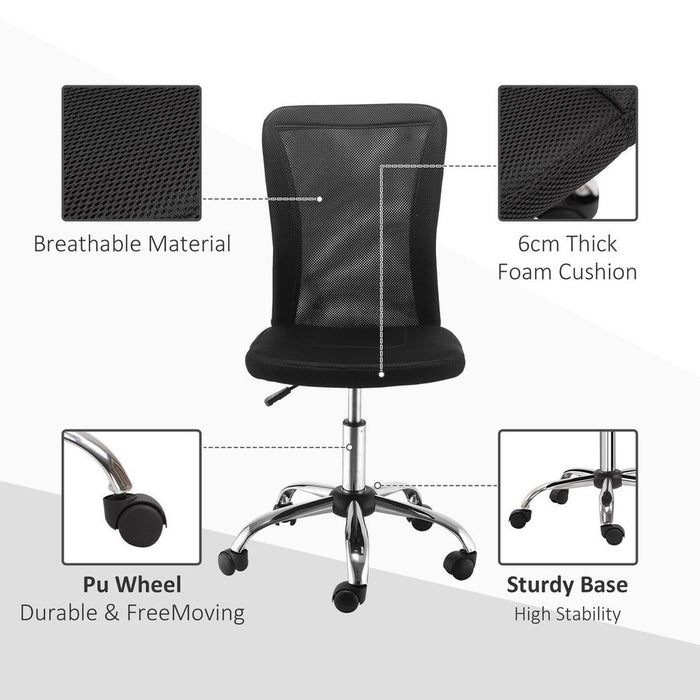 Armless Office Chair Ergonomic Padded Height Adjustable Mesh Back 5 Wheels