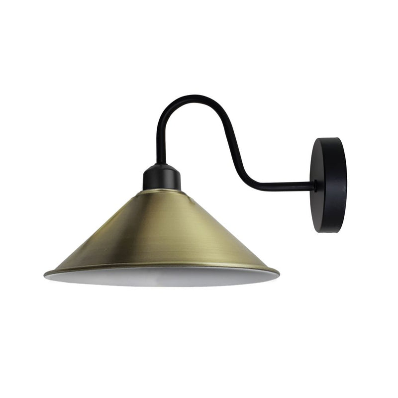 Vintage Green Brass Wall Light Fixture, Cone Shape Shade - E27 Base, Dimmable, 3 Year Warranty