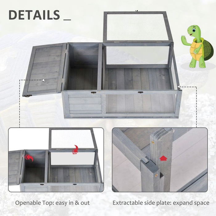 Premium Tortoise House with Mesh Roof - Small Reptile Wooden Grey House