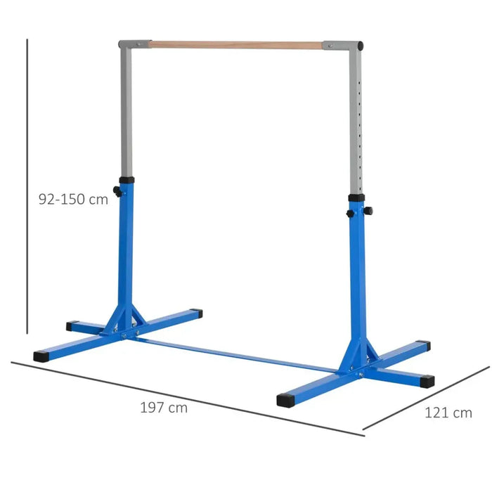 Adjustable Kids Gymnastics Bar Horizontal Training w/ Steel Frame Wood Bar Blue