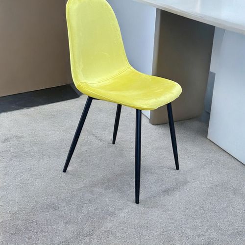 YELLOW FABRIC CHAIR BLACK METAL LEGS