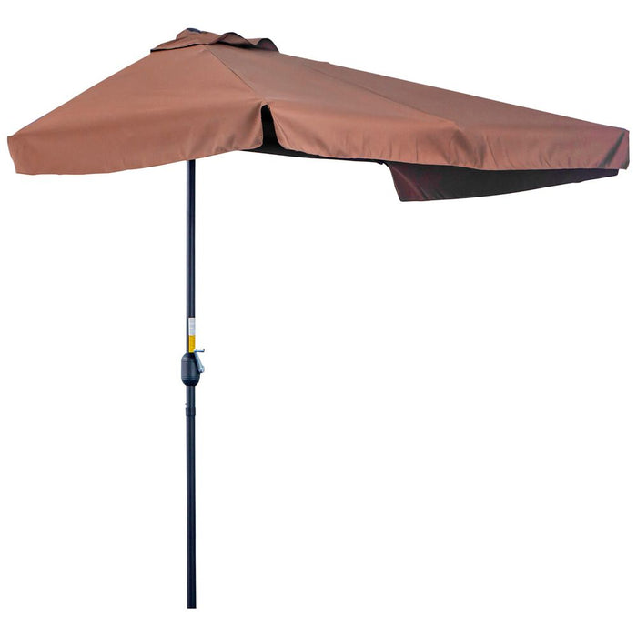 Premium Metal Half Round Garden Umbrella w/ Crank - Brown | Outsunny