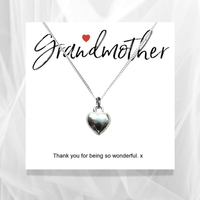 Grandmother Heart Necklace - Thank You for Being Wonderful - Gift Boxed